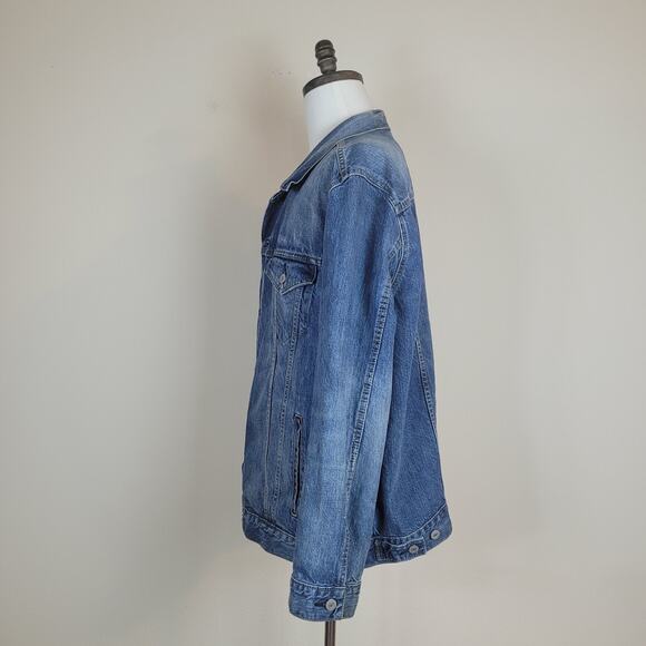 Levi's Trucker Jacket Mens XXL Blue Denim Red Tab Distressed Classic 723350009 - Picture 5 of 13